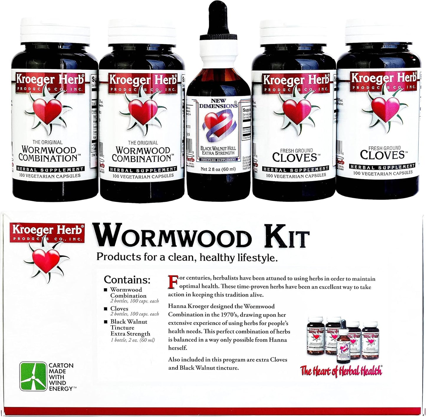 Kroeger Herb Wormwood Detox Cleanse Kit - Black Walnut, Clove, Quassia Capsules - Non-GMO, Gluten Free - USA Made