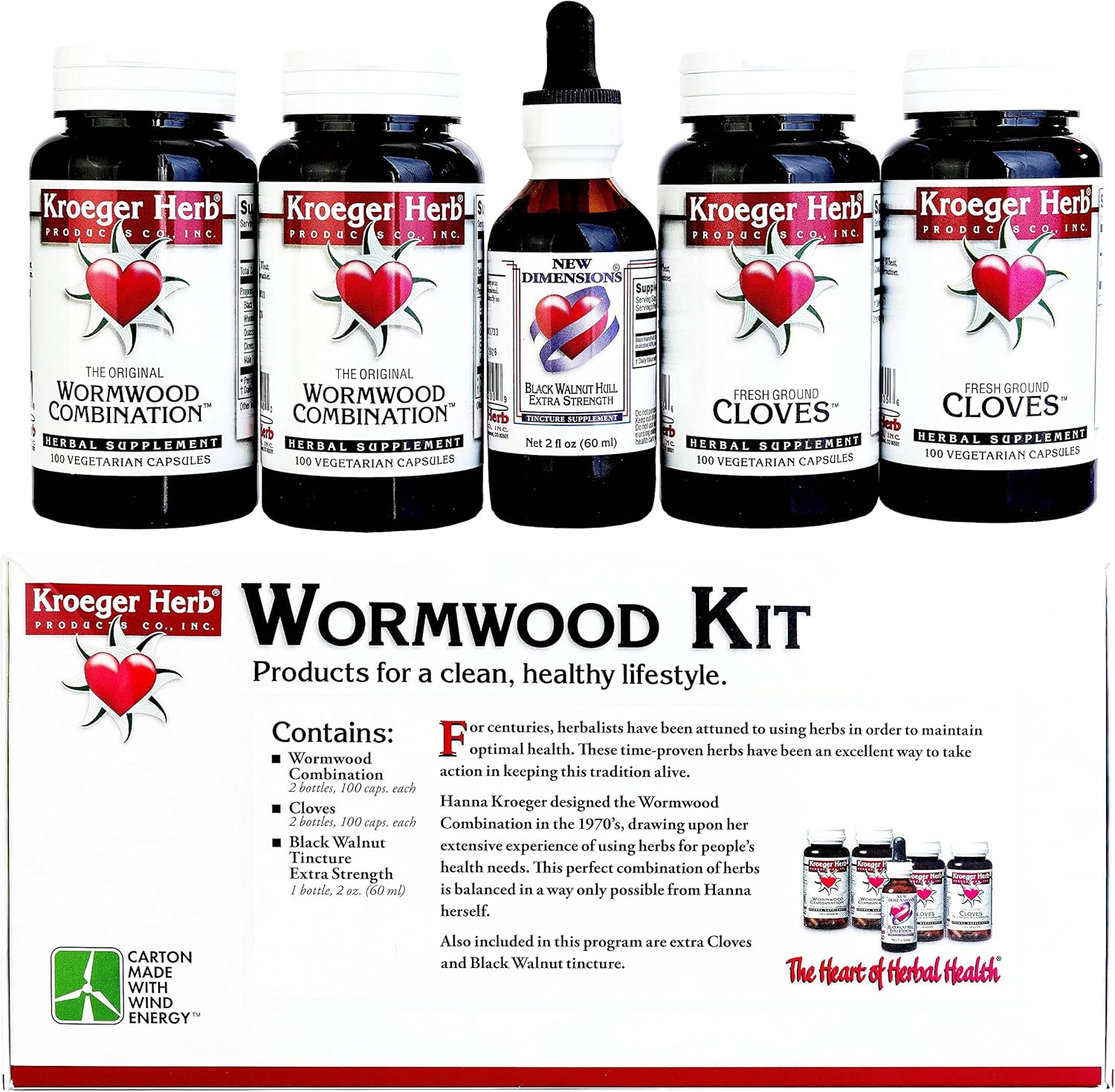 Kroeger Herb Wormwood Detox Cleanse Kit - Black Walnut, Clove, Quassia Capsules - Non-GMO, Gluten Free - USA Made
