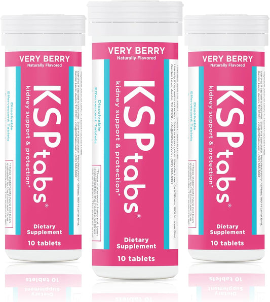 KSPtabs All Natural Hydration & Kidney Health Supplement - Very Berry, 3 Pack - Prevents Calcium Oxalate Crystal Formation