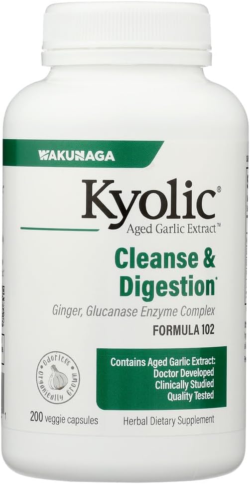 Kyolic Aged Garlic Extract Formula 102 for Cleanse & Digestion - 200 Veggie Capsules
