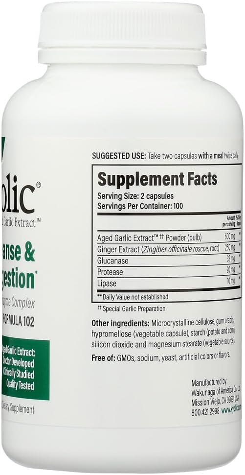 Kyolic Aged Garlic Extract Formula 102 for Cleanse & Digestion - 200 Veggie Capsules