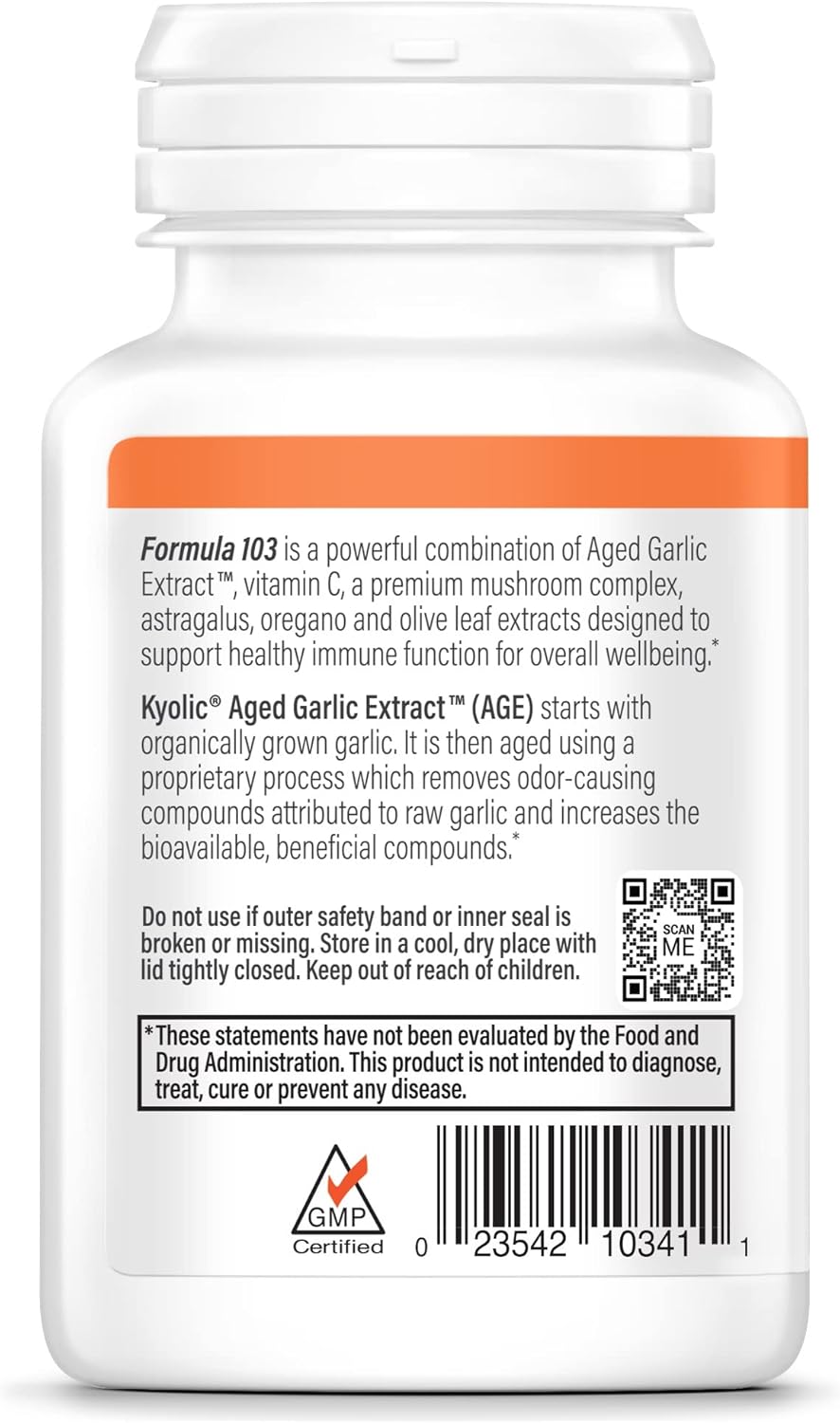 Kyolic Aged Garlic Extract Formula 103 Capsules for Immune Support - 100 Count
