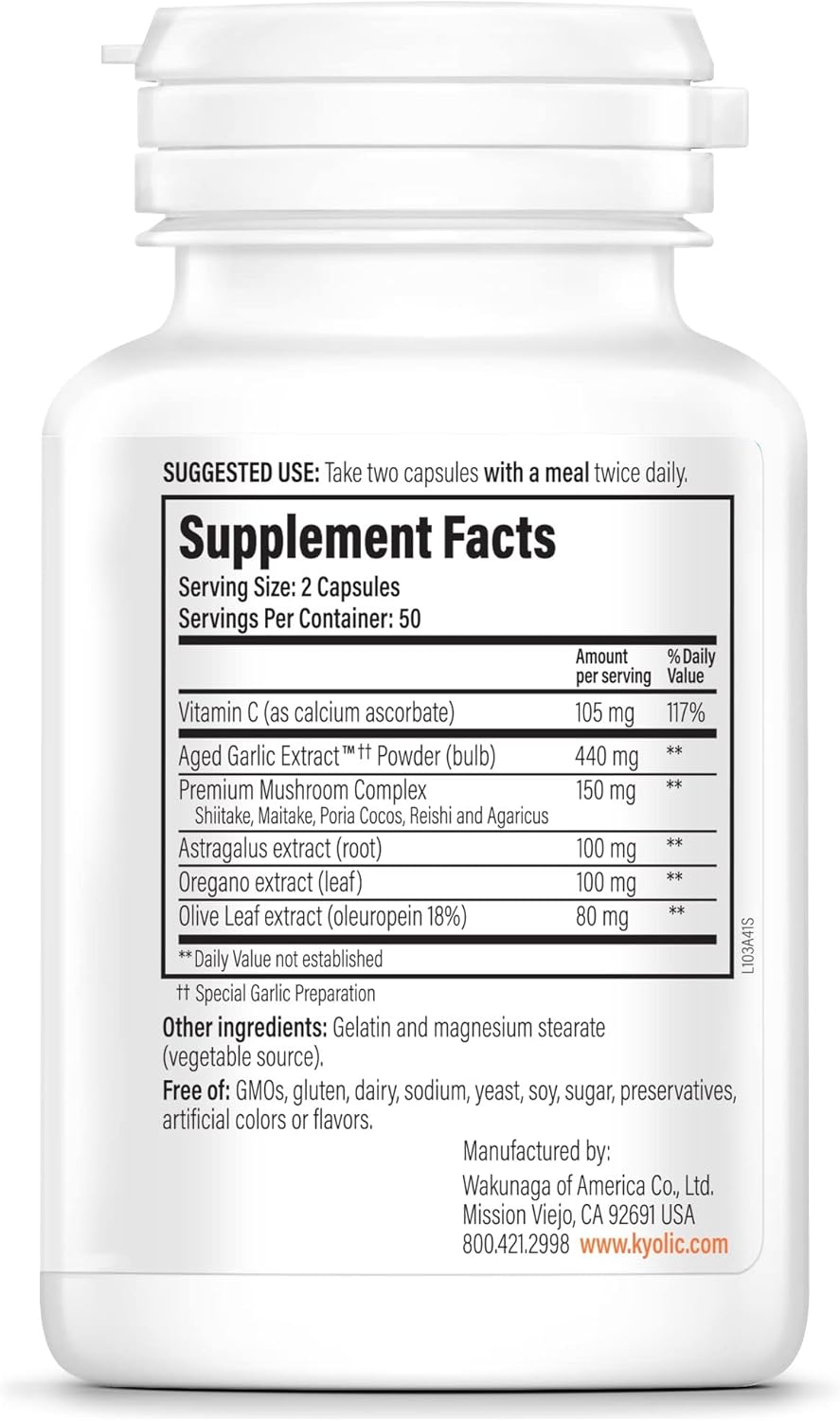 Kyolic Aged Garlic Extract Formula 103 Capsules for Immune Support - 100 Count