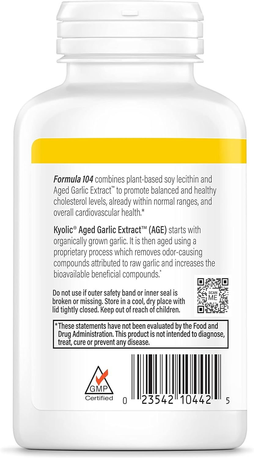 Kyolic Aged Garlic Extract Formula 104 for Cholesterol Health - 200 Capsules