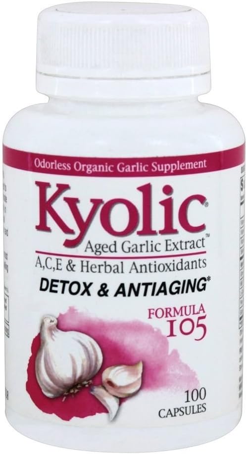 Kyolic Aged Garlic Extract Formula 105 Capsules for Detox and Anti-Aging - 100 Count
