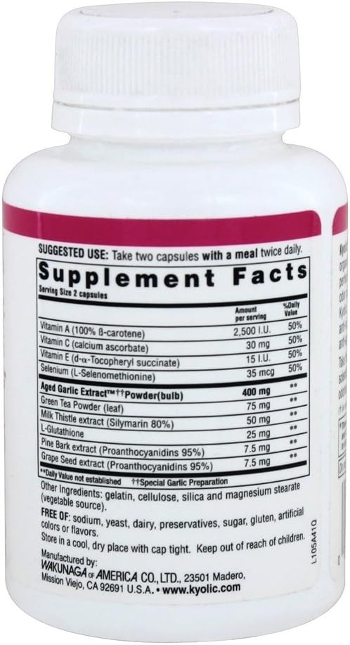 Kyolic Aged Garlic Extract Formula 105 Capsules for Detox and Anti-Aging - 100 Count