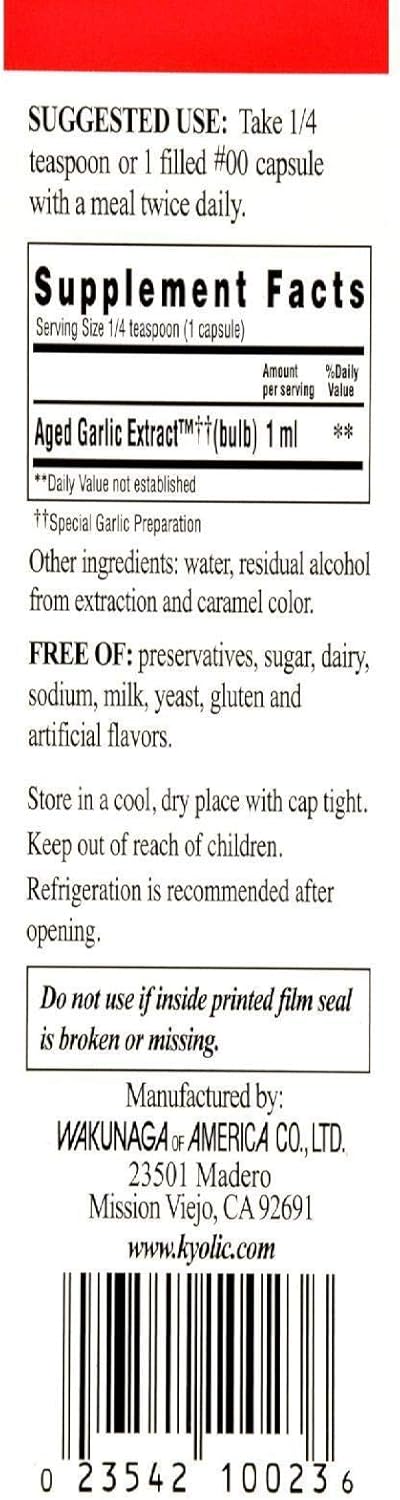 Kyolic Aged Garlic Extract Liquid for Heart Health, 4 Ounces - Vegetarian Formula