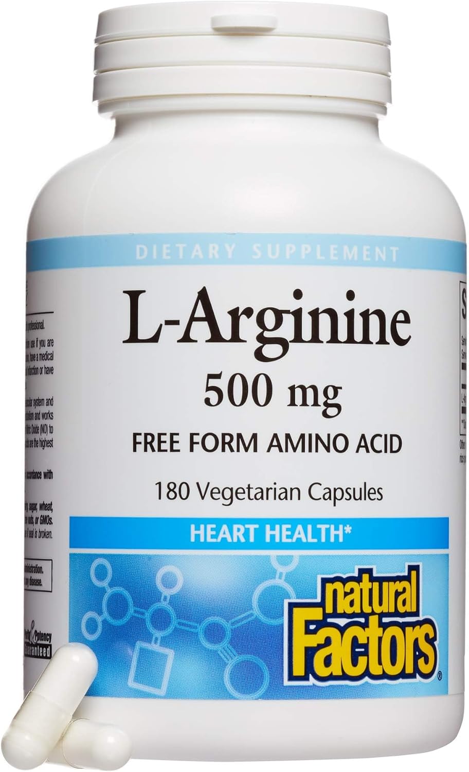 L-Arginine 500mg Capsules for Cardiovascular Health & Muscle Metabolism - 180 Servings