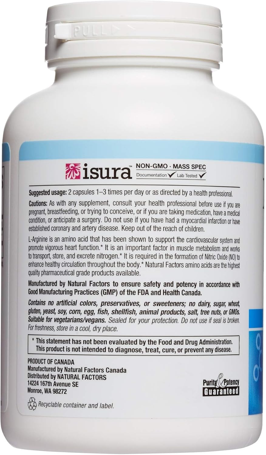 L-Arginine 500mg Capsules for Cardiovascular Health & Muscle Metabolism - 180 Servings