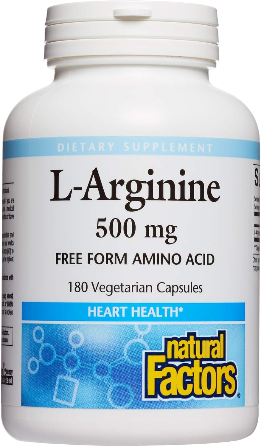 L-Arginine 500mg Capsules for Cardiovascular Health & Muscle Metabolism - 180 Servings