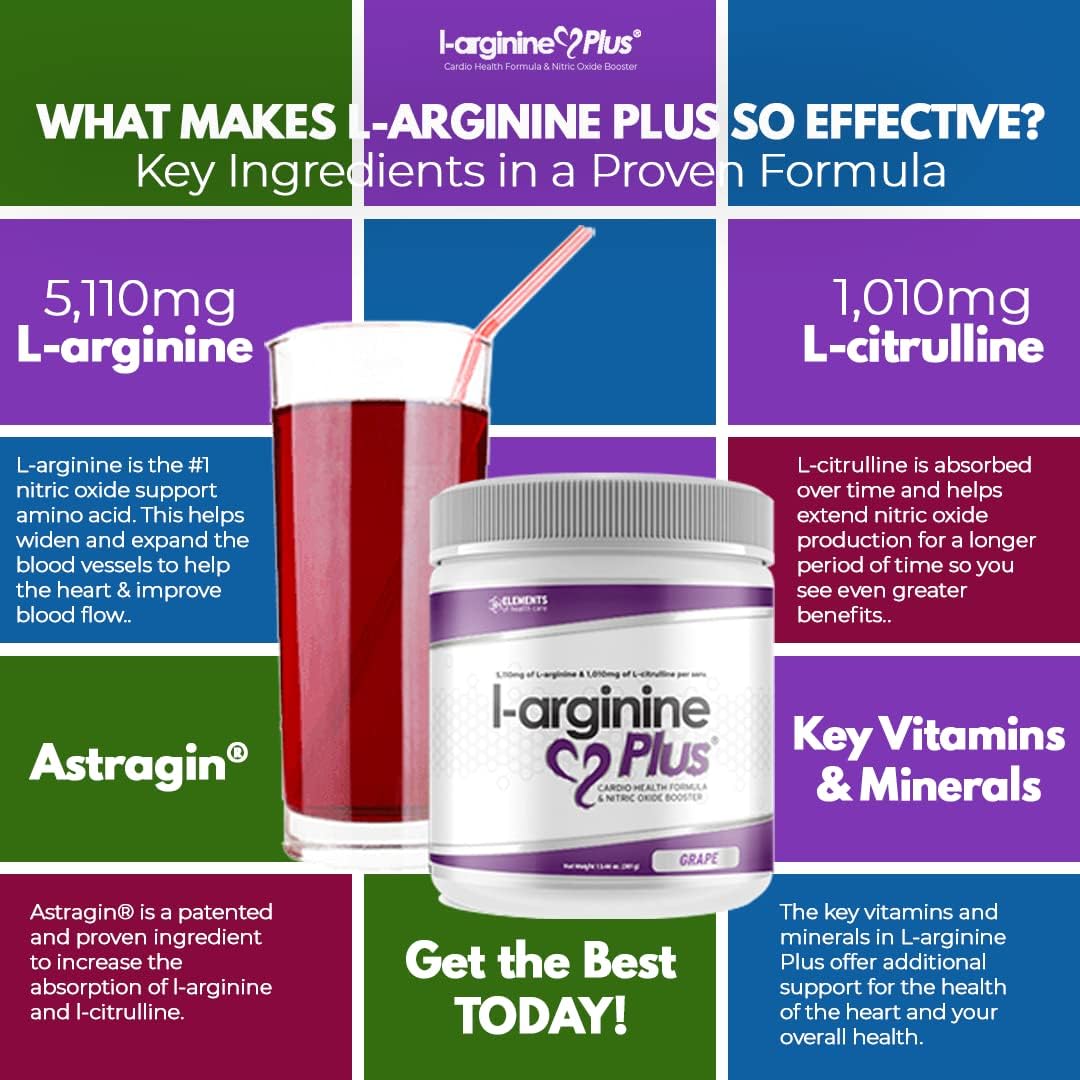 L-arginine Plus Supplement with 5110mg of L-arginine and 1010mg of L, 13.4 Ounce Size