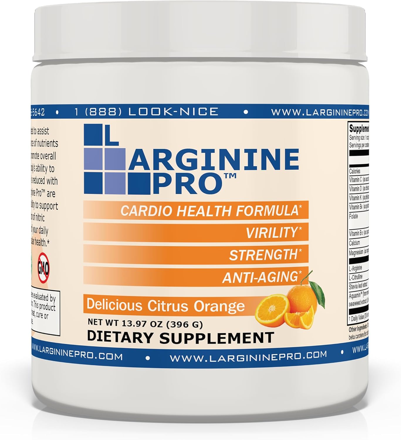L-ARGININE PRO Powder Supplement | 5,500mg L-arginine, 1,100mg L-Citrulline | Orange Flavor | 150 Servings