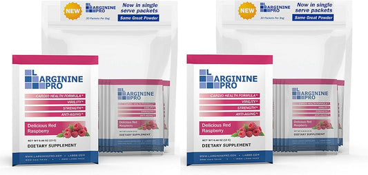 L-ARGININE PRO Single Serve Packets - 60 Count with 5,500mg of L-arginine and 1,100mg L-Citrulline - Raspberry Flavor Travel Size
