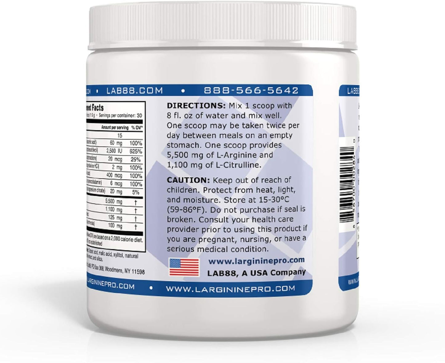 L-ARGININE PRO Supplement Powder with 5,500mg L-arginine and 1,100mg L-Citrulline - 30 Servings, Grape & Raspberry Flavor (Pack of 2)