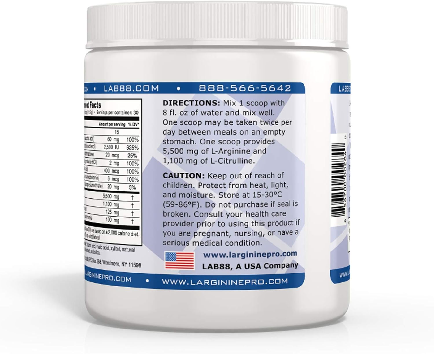 L-ARGININE PRO Supplement Powder with 5,500mg L-arginine and 1,100mg L-Citrulline - 30 Servings, Grape & Raspberry Flavor (Pack of 2)