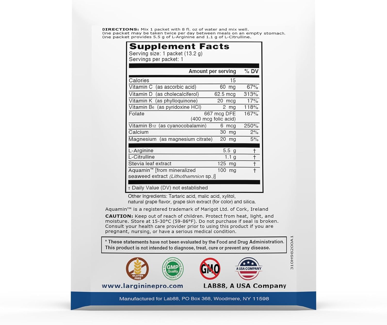 L-ARGININE PRO Travel Packets - 5,500mg L-arginine, 1,100mg L-Citrulline (Grape Berry, 30 Packets)