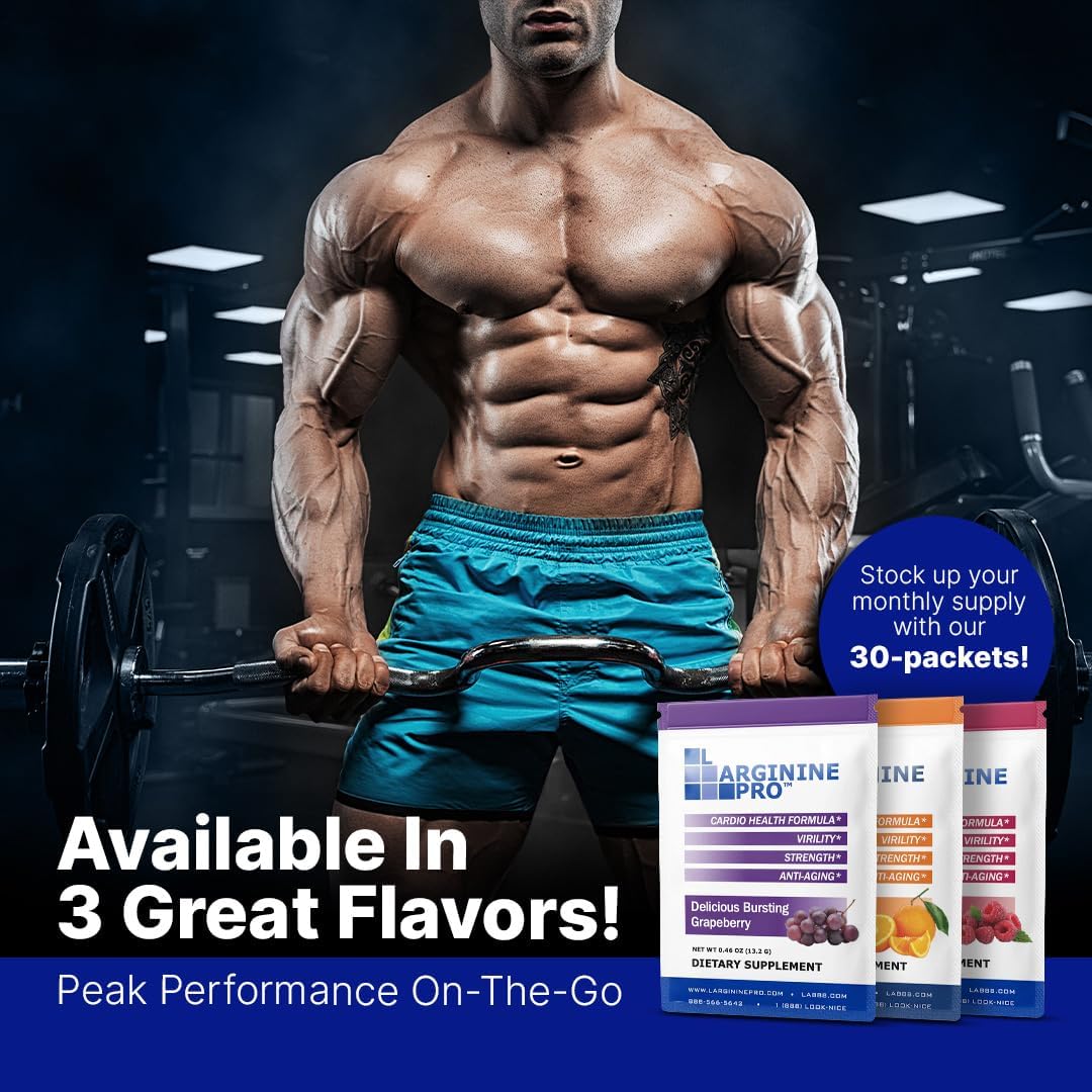 L-ARGININE PRO Travel Packets - 5,500mg L-arginine, 1,100mg L-Citrulline (Grape Berry, 30 Packets)