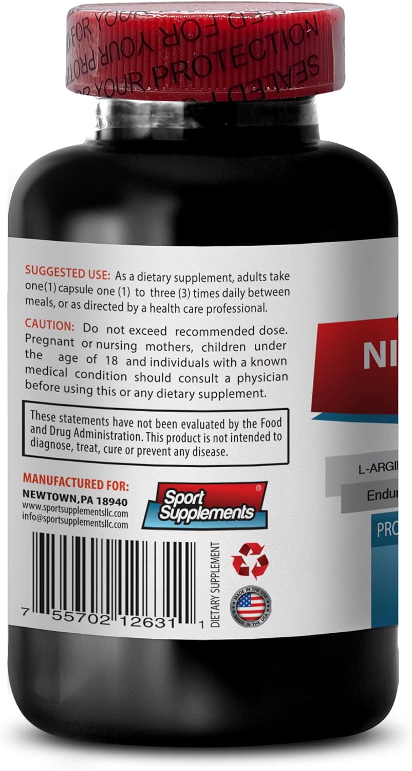 L-Arginine Sport Supplement 2400mg - Nitric Oxide Booster for Men and Women - Pre Workout Pills - 60 Capsules