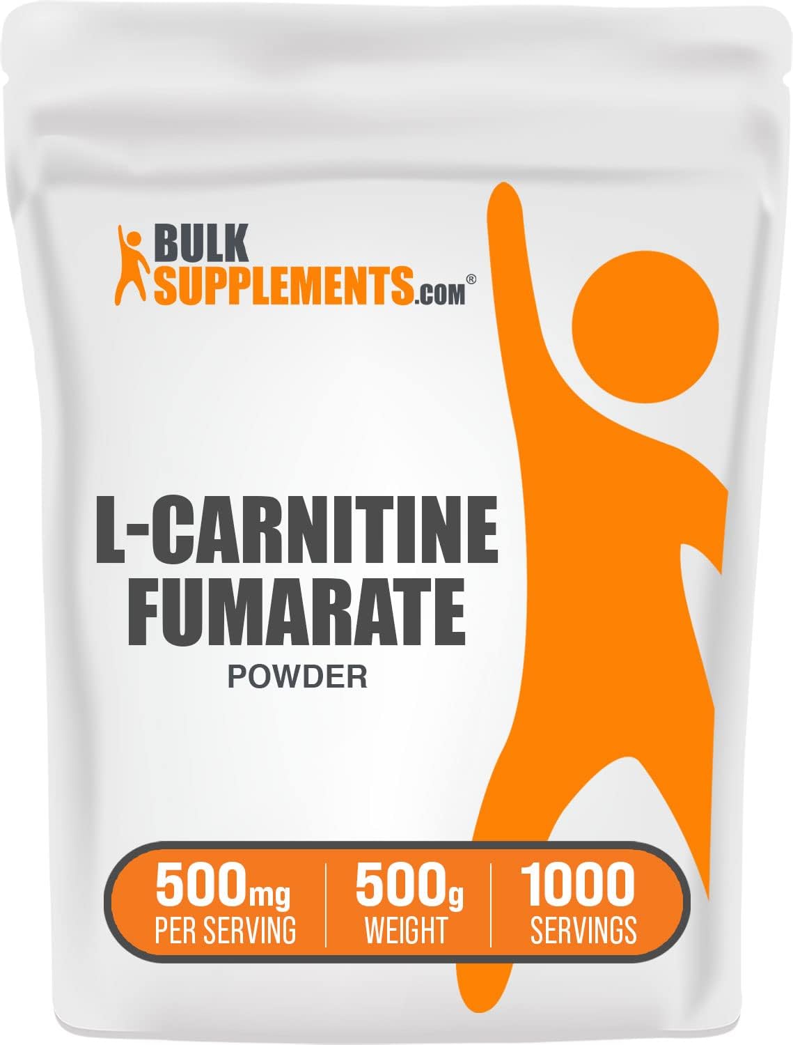 L-Carnitine Fumarate Powder - 500mg per Serving, Gluten Free Supplement - 500g (1.1 lbs) Pack of 1