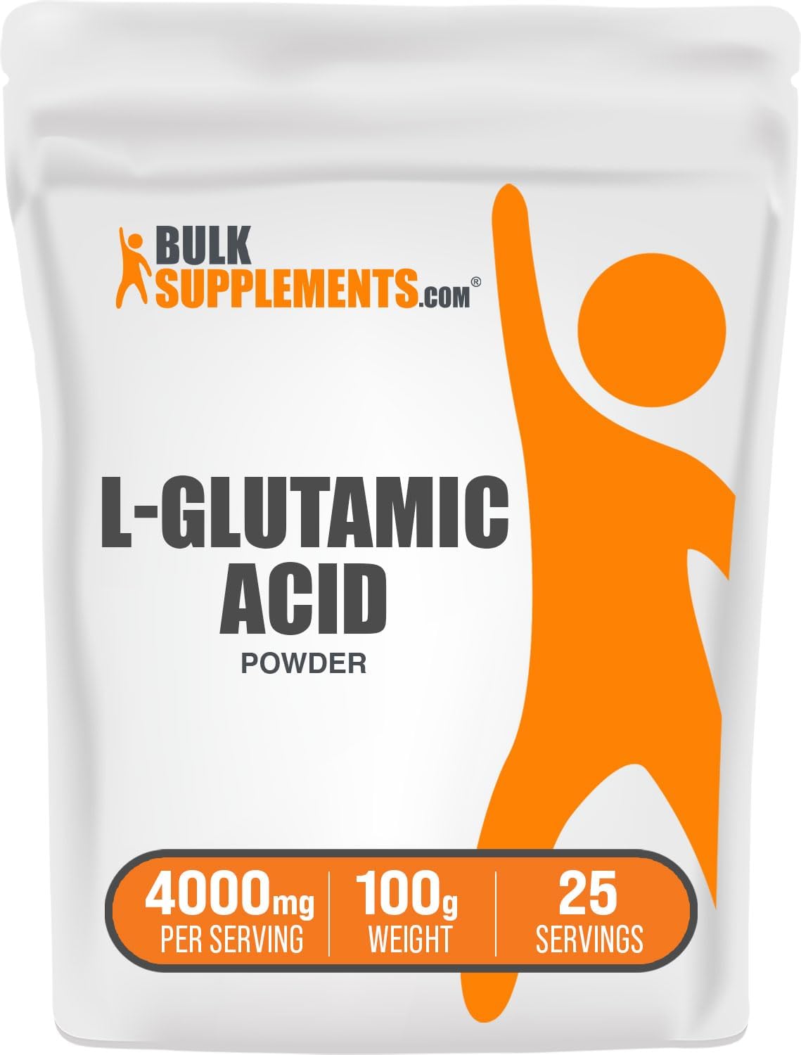 L-Glutamic Acid Powder - Amino Acid Supplement for Gut Health - 4000mg per Serving - Gluten Free - 100g (3.5 oz) - Pack of 1