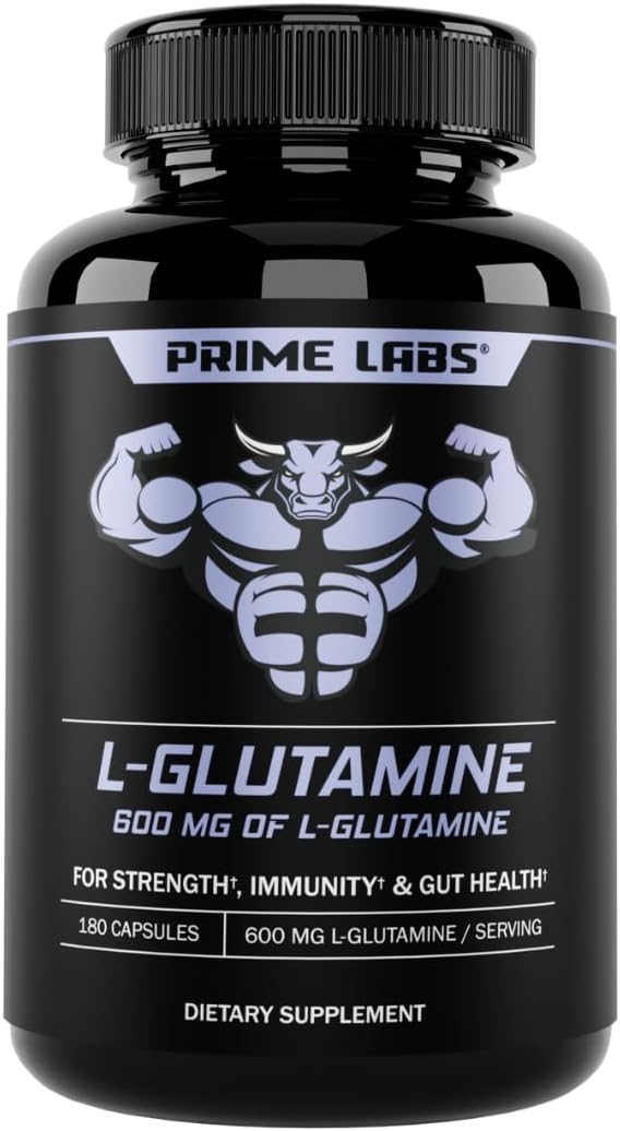 L-Glutamine Capsules 600mg - Promotes Strength, Muscle Recovery, Immune Support, Gut Health - Amino Acid Supplement for Men and Women - 180 Count