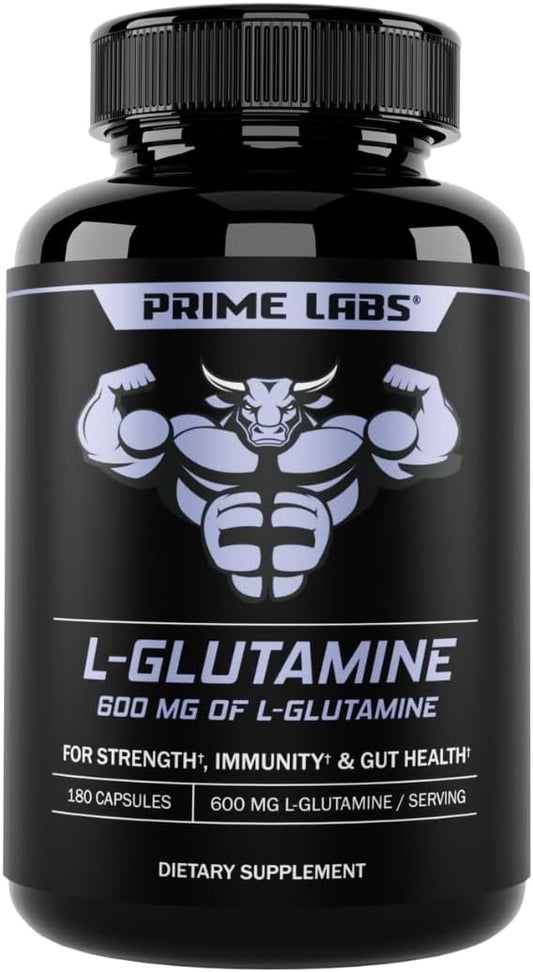 L-Glutamine Capsules 600mg - Promotes Strength, Muscle Recovery, Immune Support, Gut Health - Amino Acid Supplement for Men and Women - 180 Count