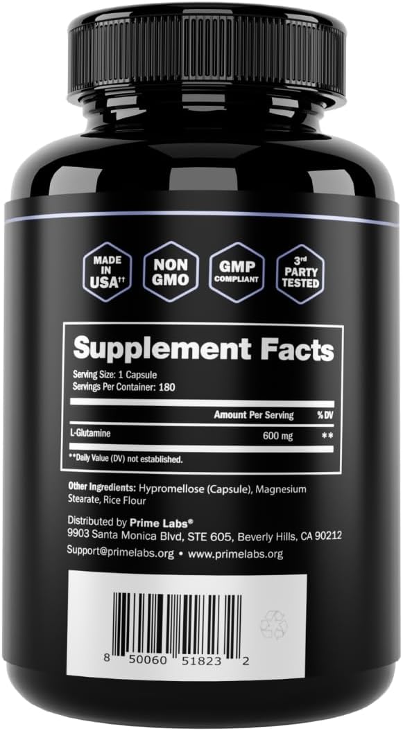 L-Glutamine Capsules 600mg (3-Pack) for Strength, Muscle Recovery, Immunity, & Gut Health - Amino Acid Supplement for Men & Women - Non-GMO - by Prime Labs