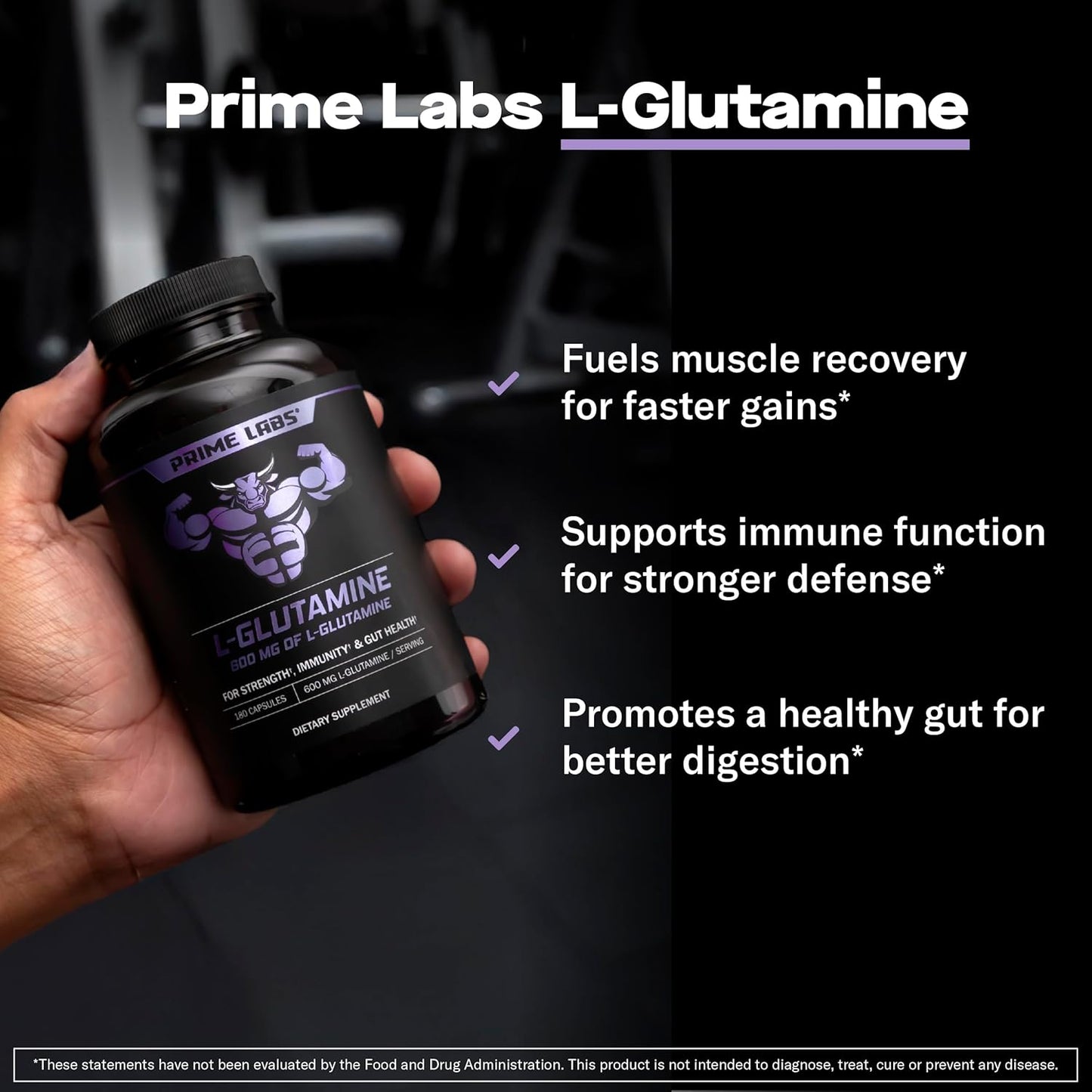 L-Glutamine Capsules 600mg (4-Pack) - Supports Strength, Muscle Recovery, Immunity, Gut Health - Amino Acid Supplement for Men & Women - Non-GMO by Prime Labs