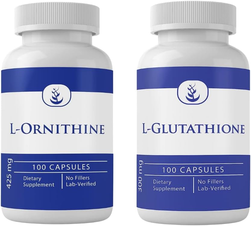 L-Glutathione & L-Ornithine Bundle - 100 Capsules Each, Pure Ingredients, Lab Verified