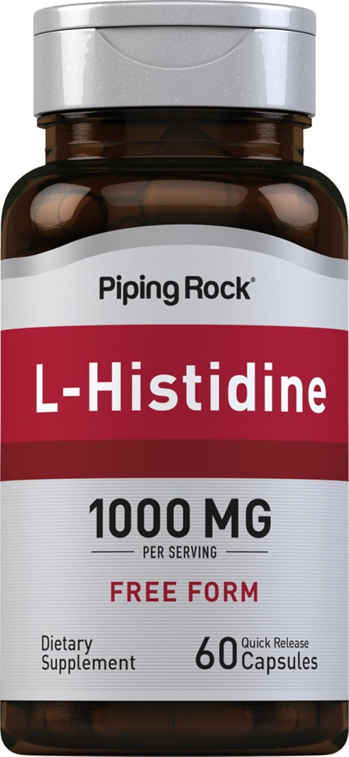 L-Histidine 1000mg Capsules - Free Form Supplement, Non-GMO & Gluten Free - 60 Count