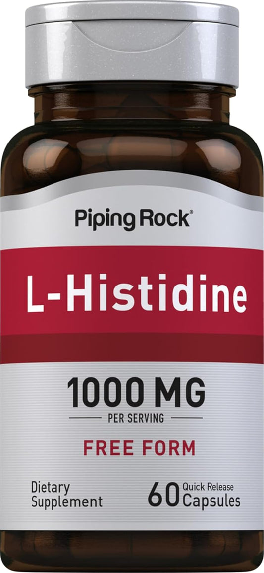 L-Histidine 1000mg Capsules - Free Form Supplement, Non-GMO & Gluten Free - 60 Count