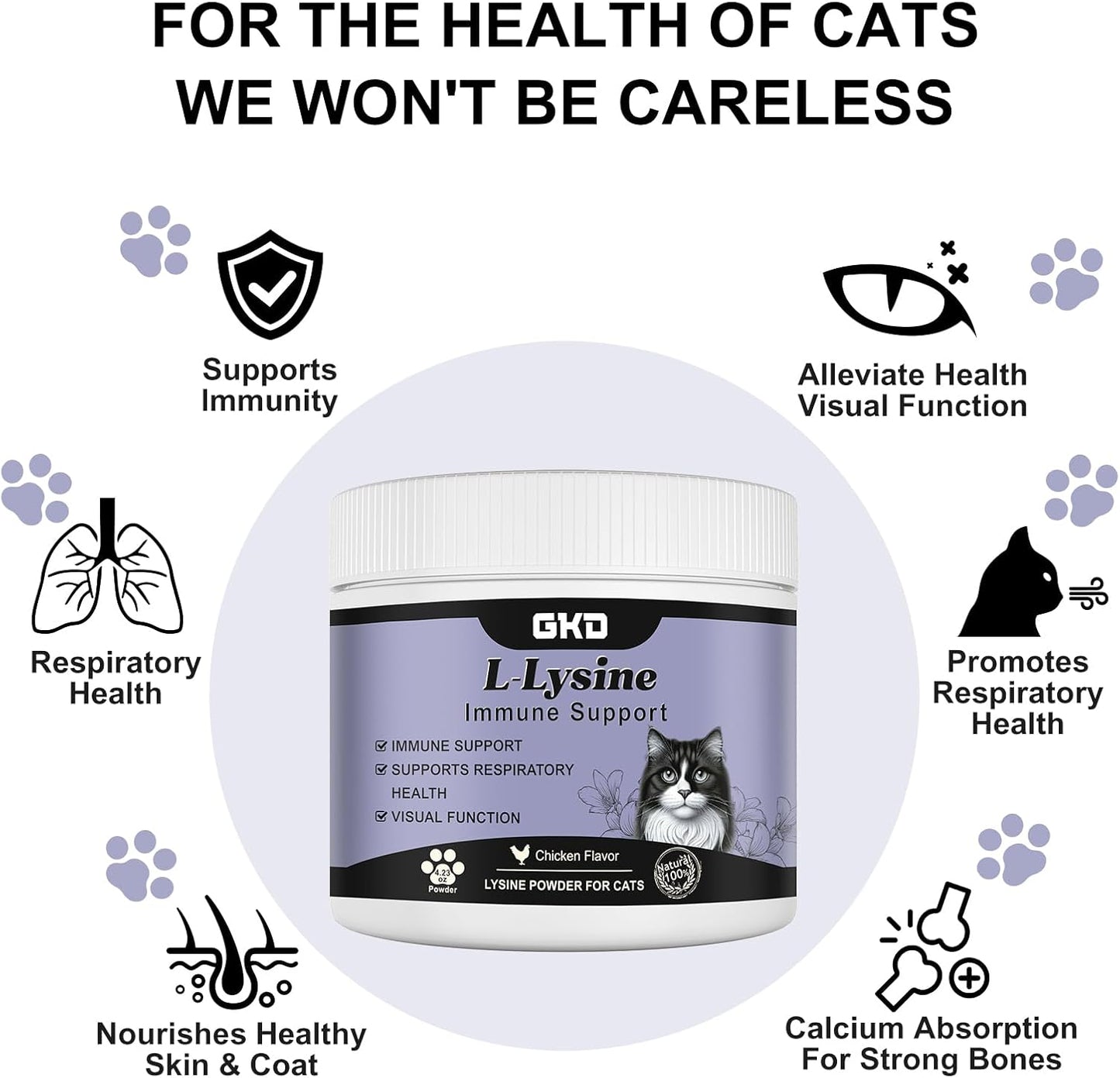 L-Lysine Powder for Cats - Immune and Eye Health Supplement, Reduces Eye Discharge, Alleviates Sneezing