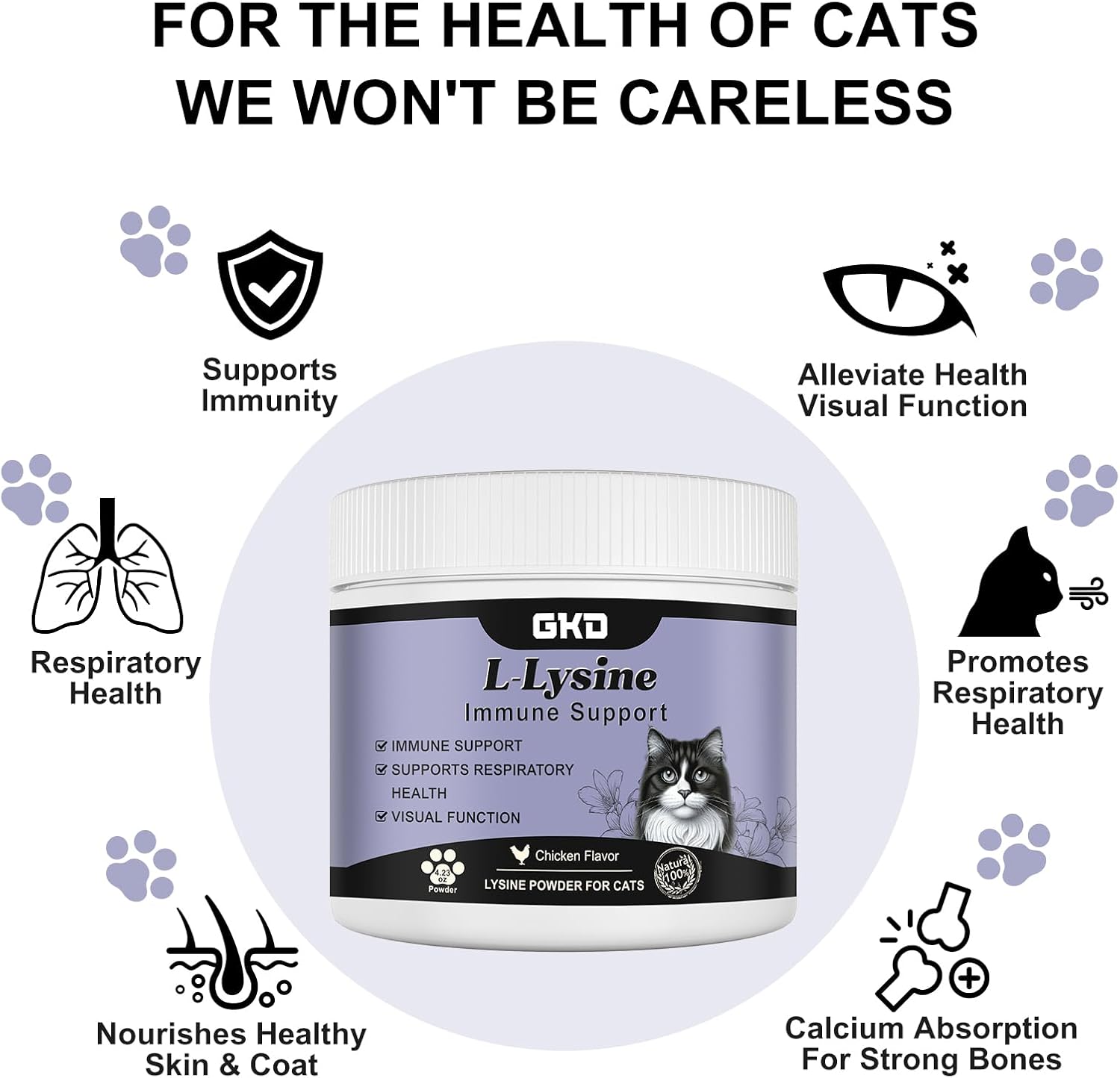 L-Lysine Powder for Cats - Immune and Eye Health Supplement, Reduces Eye Discharge, Alleviates Sneezing