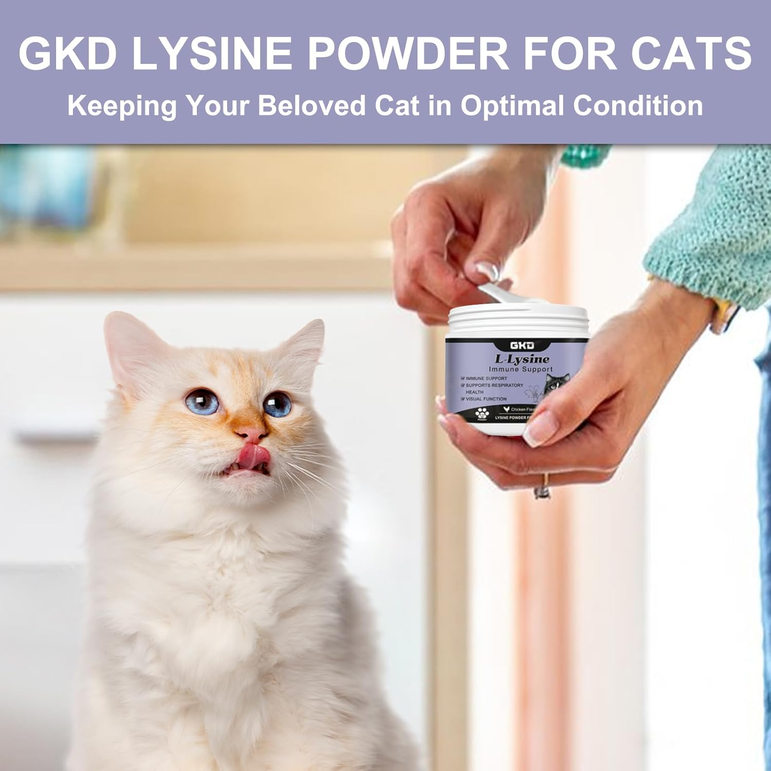L-Lysine Powder for Cats - Immune and Eye Health Supplement, Reduces Eye Discharge, Alleviates Sneezing