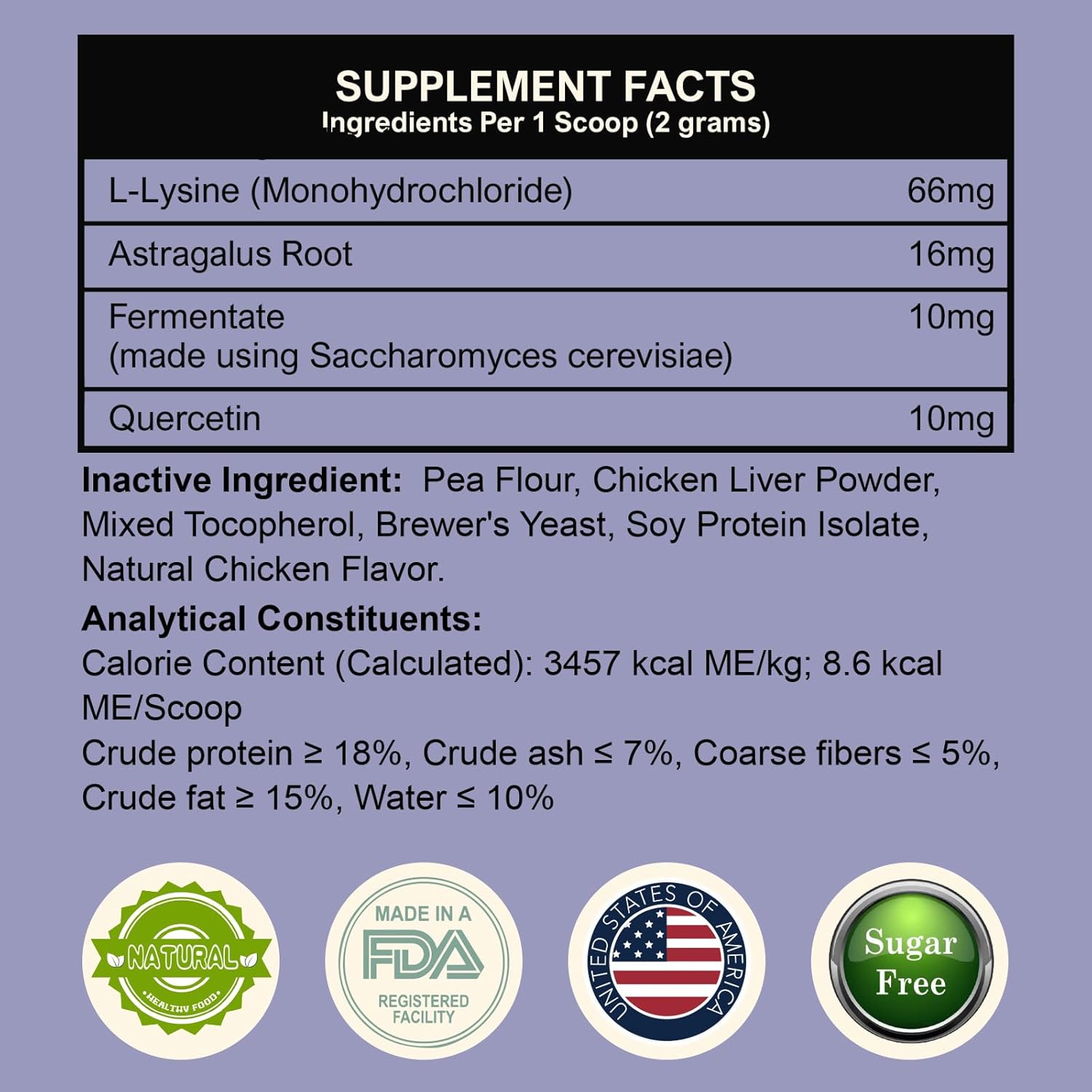 L-Lysine Powder for Cats - Immune and Eye Health Supplement, Reduces Eye Discharge, Alleviates Sneezing