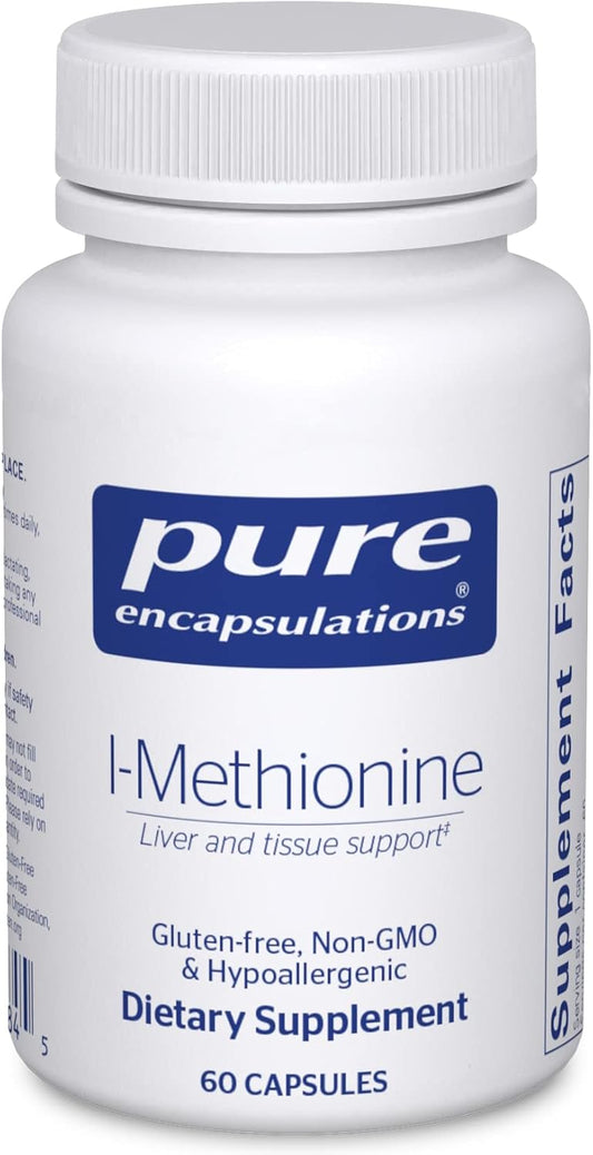 L-Methionine Capsules for Joint, Liver, and Pancreas Support - Amino Acid Supplement with Antioxidants for Nervous System - 60 ct.