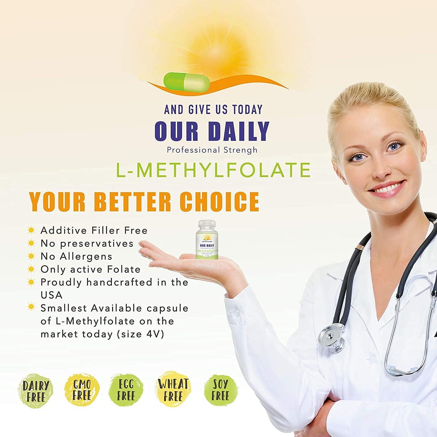 L-Methylfolate 15 mg Maximum Strength Capsules, 5-MTHF, Vegetarian - 90 Count (3 Month Supply)