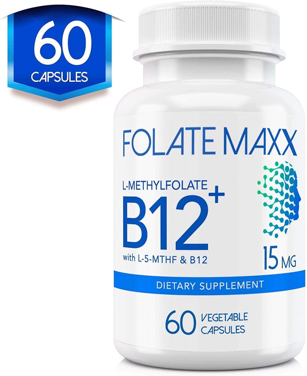 L-Methylfolate & B12 Methylcobalamin 15mg Capsules - Folate & B12 Supplement - Active Folic Acid for Men & Women - Non GMO, Gluten Free