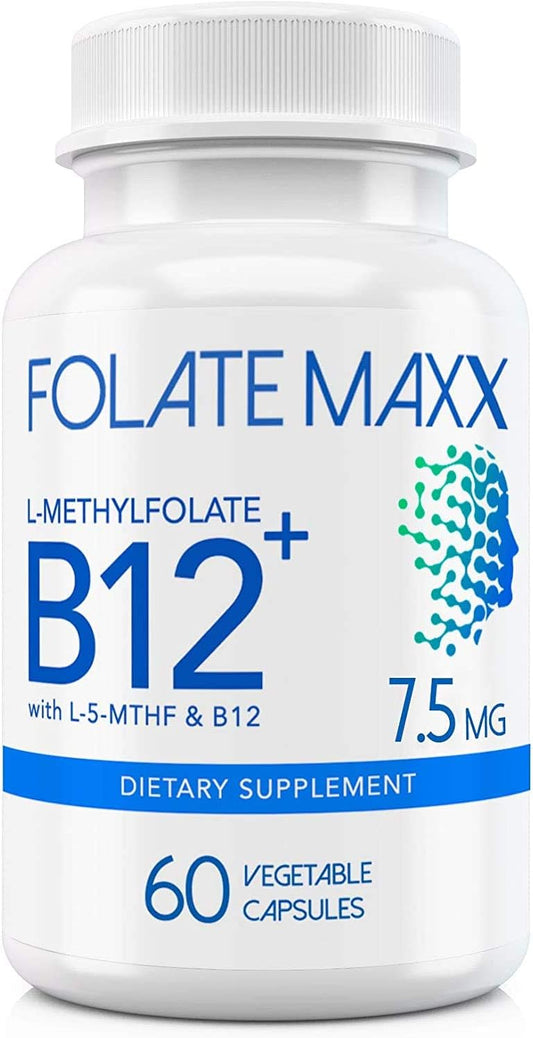 L-Methylfolate & Methylcobalamin Blend 7.5mg - 60 Capsules - Folic Acid & B12 Supplement - Non GMO, Gluten Free - Men & Women