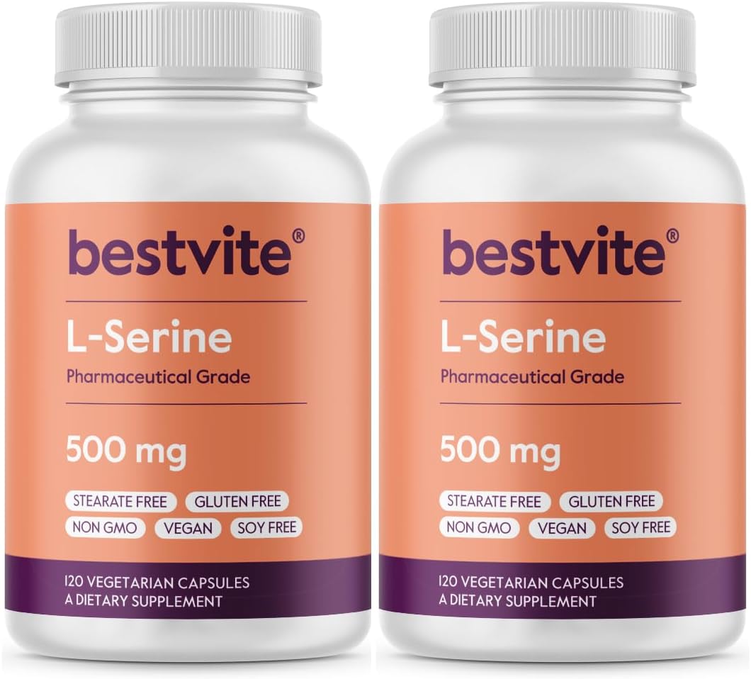 L-Serine 500mg (240 Vegetarian Capsules) - Vegan and Non-GMO Formula with No Stearates - Gluten Free