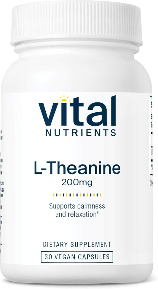L-Theanine 200mg Vegan Supplement for Stress & Cognitive Function - 30 Capsules, Gluten/Dairy/Soy Free