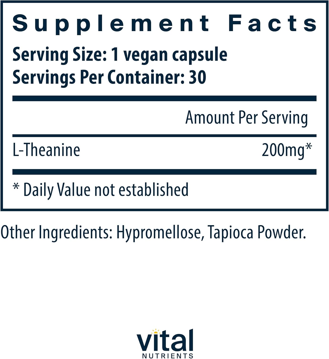 L-Theanine 200mg Vegan Supplement for Stress & Cognitive Function - 30 Capsules, Gluten/Dairy/Soy Free