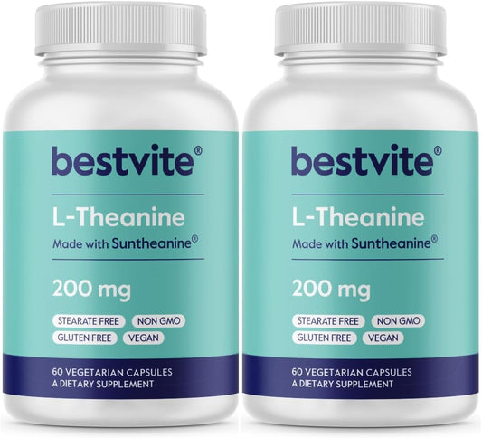 L-Theanine 200mg with Suntheanine (120 Vegetarian Capsules) - Non GMO, Gluten Free, Vegan - 2 Month Supply