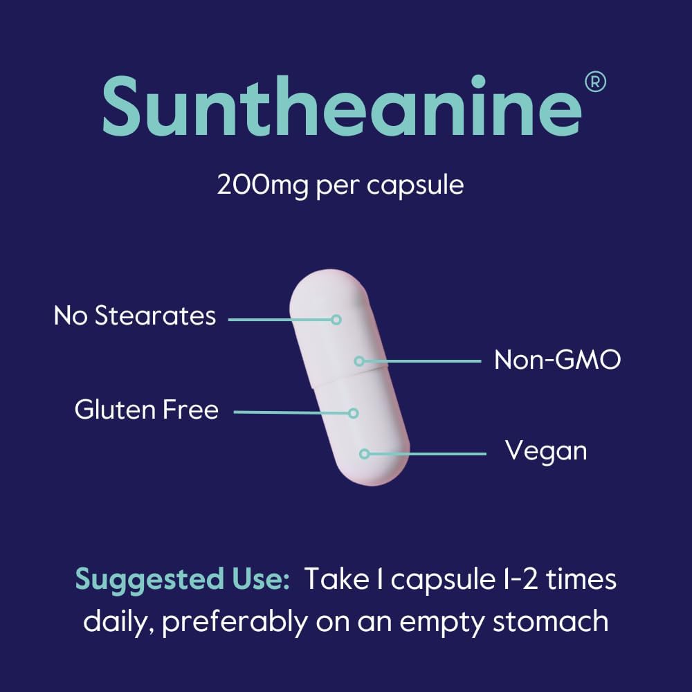 L-Theanine 200mg with Suntheanine (120 Vegetarian Capsules) - Non GMO, Gluten Free, Vegan - 2 Month Supply