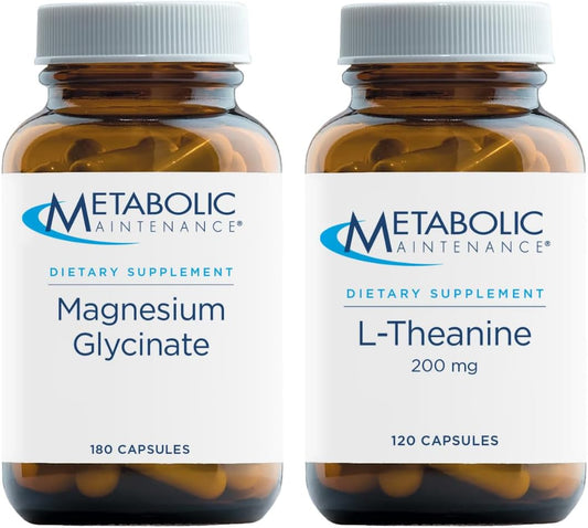 L-Theanine & Magnesium Bundle - Supports Relaxation, Muscle & Nerve Function - 120 & 180 Capsules - By Metabolic Maintenance