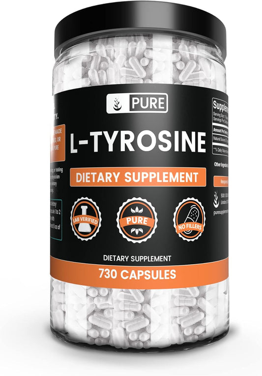 L-Tyrosine (730 Capsules) Pure Ingredients, No Fillers, Lab Verified