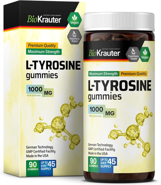 L-Tyrosine Gummies - 1000mg Strength - 90 Vegan Chews for Mood & Cognitive Support
