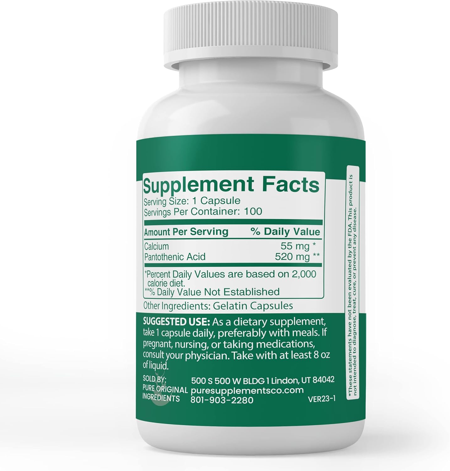 Lab Verified Calcium Carbonate and Pantothenic Acid Bundle with Pure Original Ingredients in Various Amounts