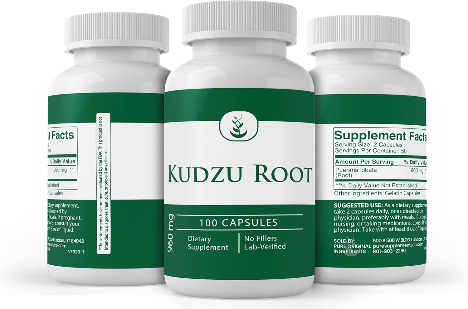 Lab Verified Kudzu Root Capsules - 100 Count, Pure Ingredients, No Additives or Fillers
