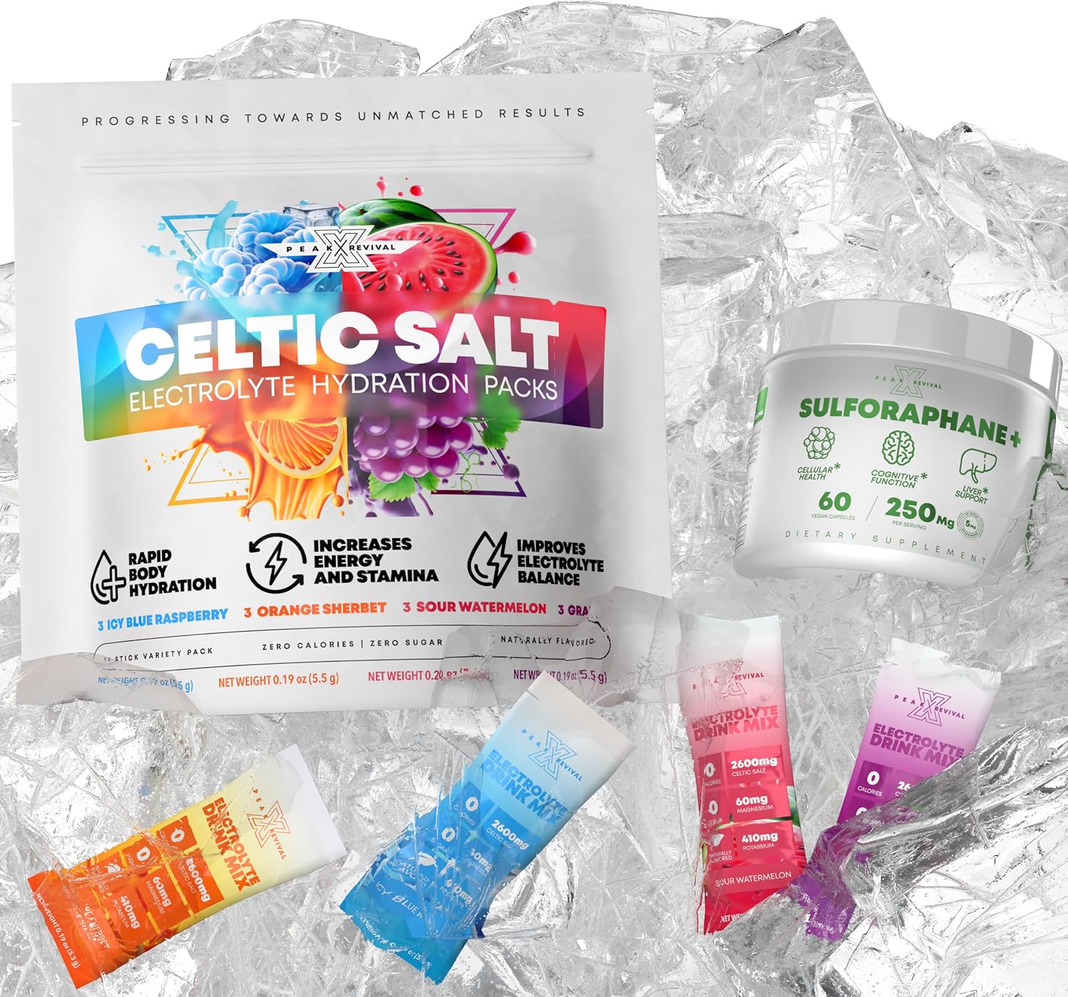 Lab-Verified Sulforaphane Supplement with 5000mcg + Electrolytes Powder Packets with Celtic Salt - 12 Pack